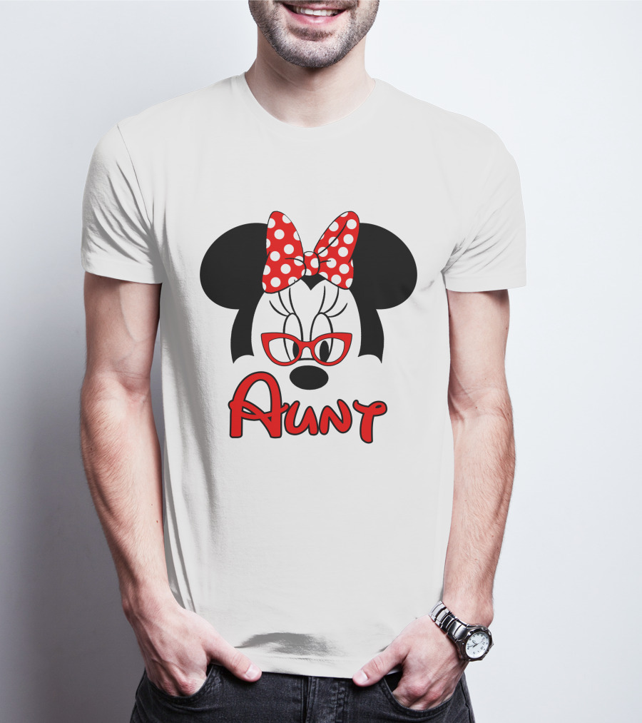 Minnie Mouse Aunt With Red Polka Dot Bow And Glasses T-Shirt