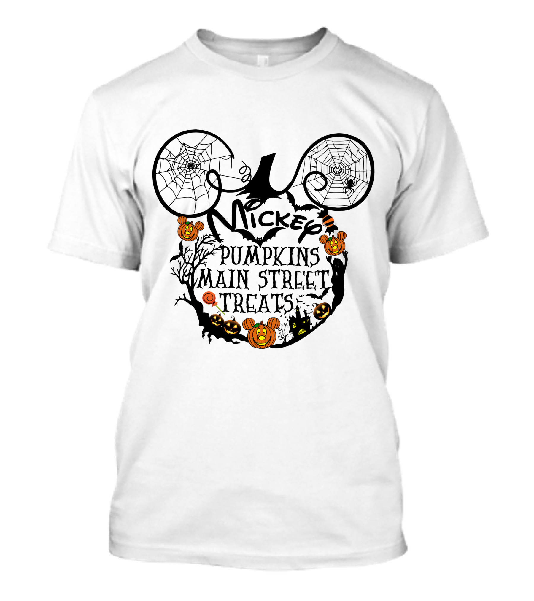 Mickey Pumpkins Main Street Treats Halloween Spooky Ears And Cobwebs T-Shirt