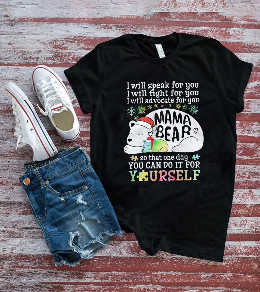 I Will Speak Fight Advocate Mama Bear Autism Puzzle T-Shirt