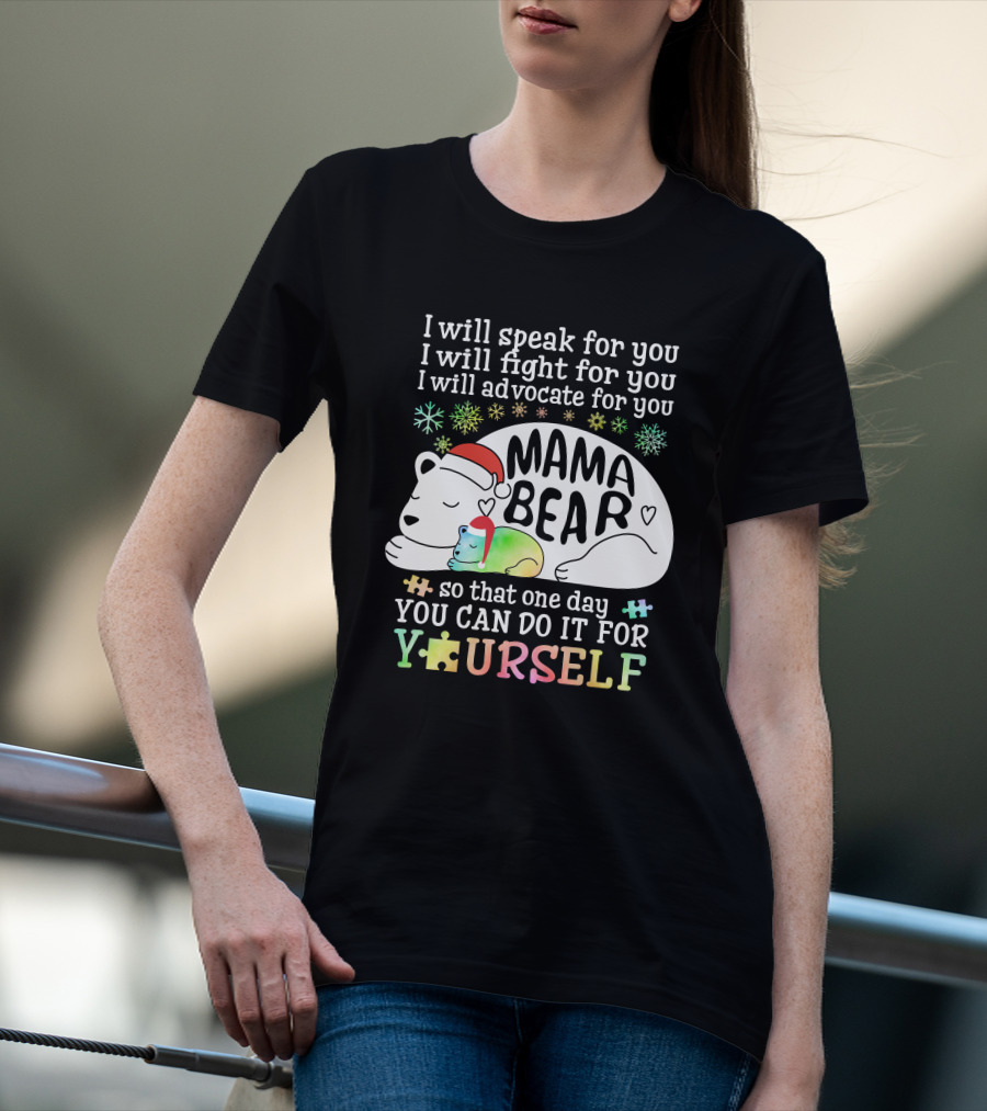 I Will Speak Fight Advocate Mama Bear Autism Puzzle T-Shirt