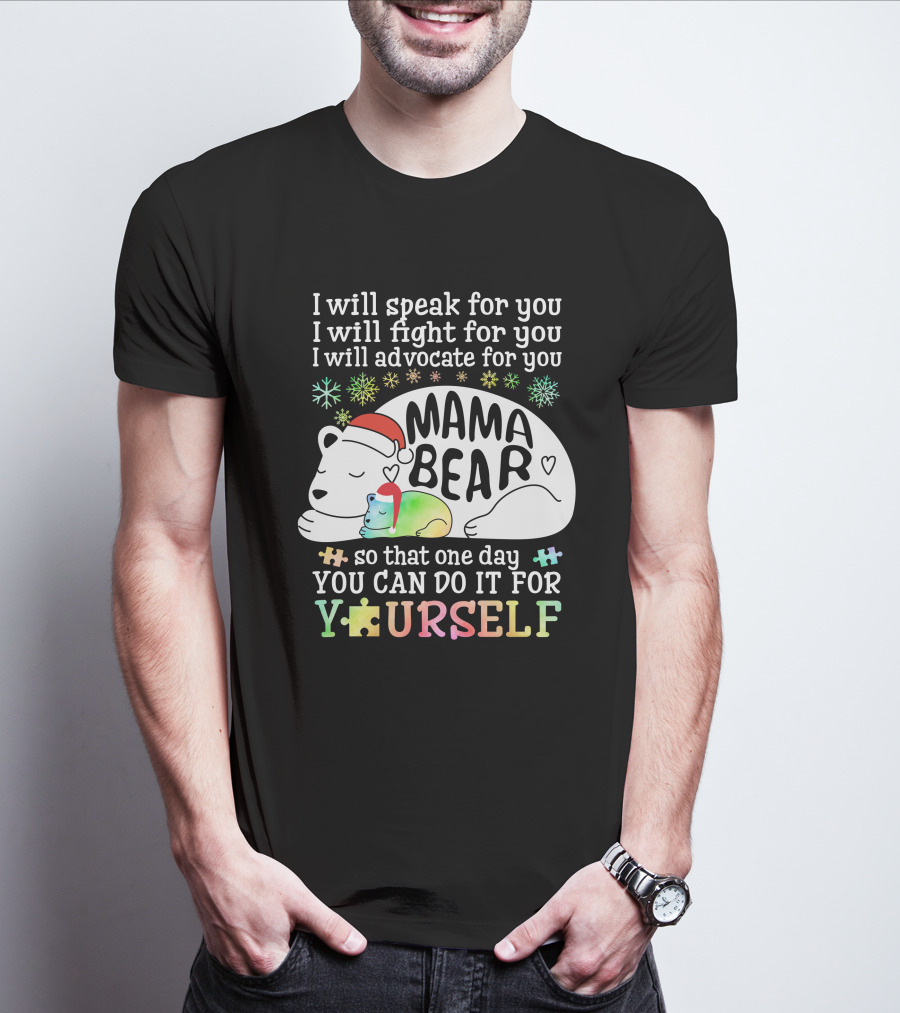 I Will Speak Fight Advocate Mama Bear Autism Puzzle T-Shirt