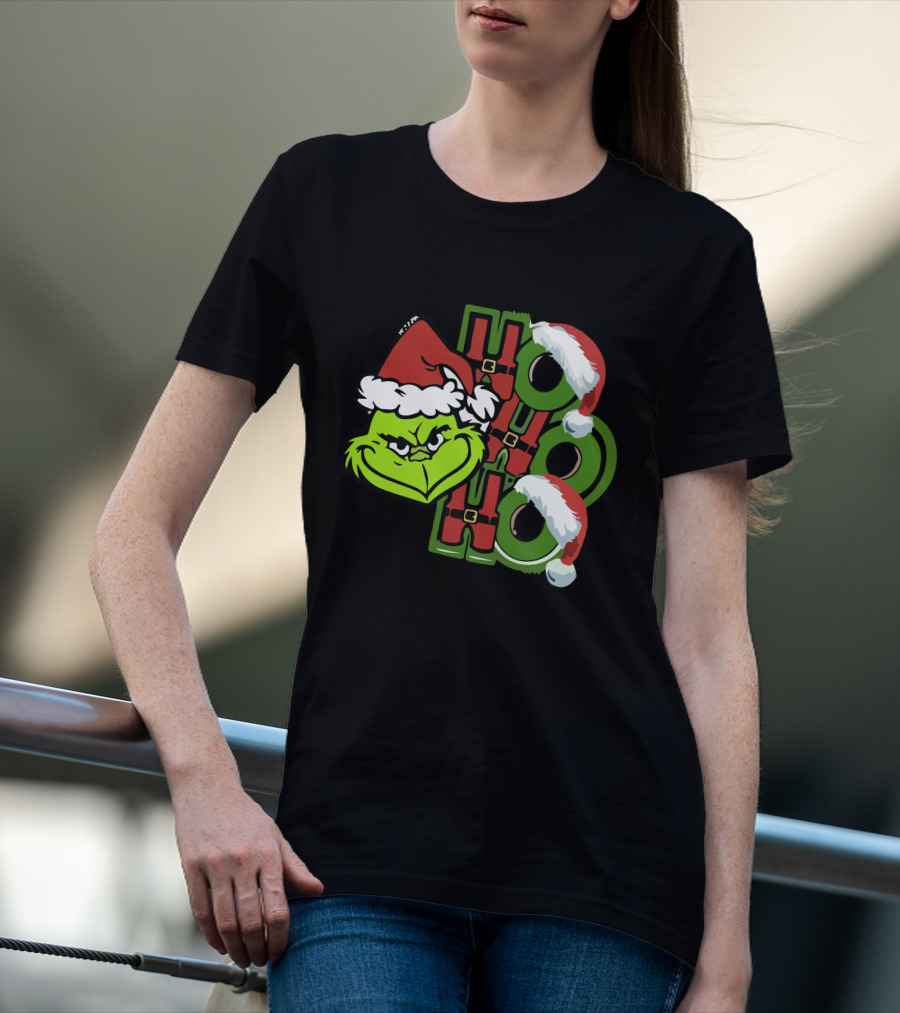 Ho Ho Ho Grinchmas With Santa Hats And Grinch Face T-Shirt