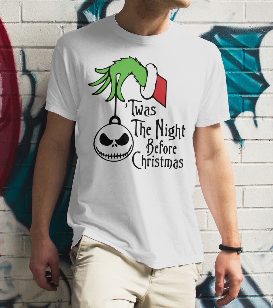'Twas The Night Before Christmas Grinch Hand Jack Skellington T-Shirt