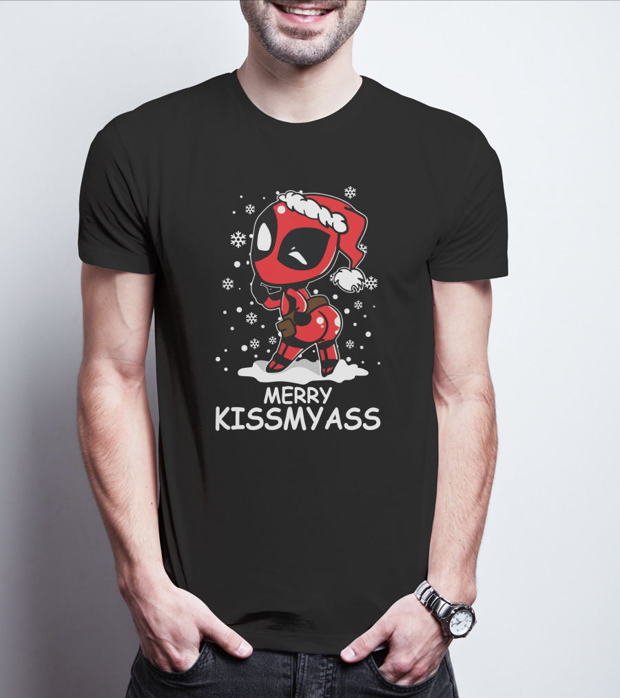 Merry KissMyAss Deadpool Santa Hat Snowflakes T-Shirt