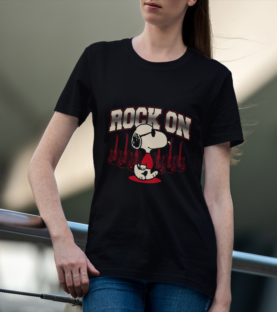 Snoopy Rock On With Guitar Backdrop T-Shirt