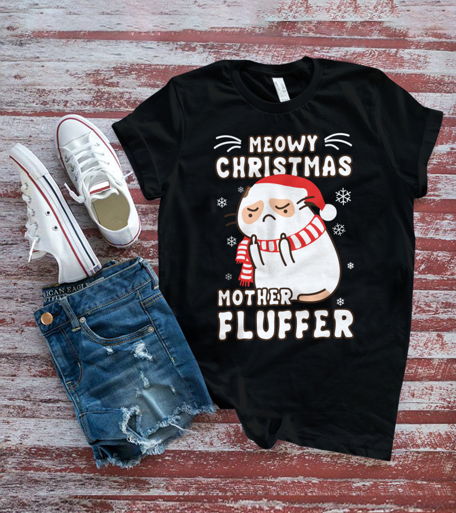 Meowy Christmas Mother Fluffer Santa Cat Snowflakes T-Shirt
