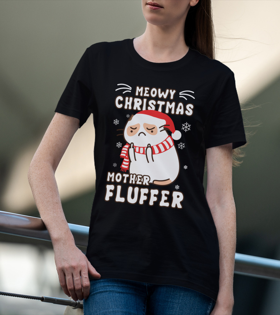 Meowy Christmas Mother Fluffer Santa Cat Snowflakes T-Shirt