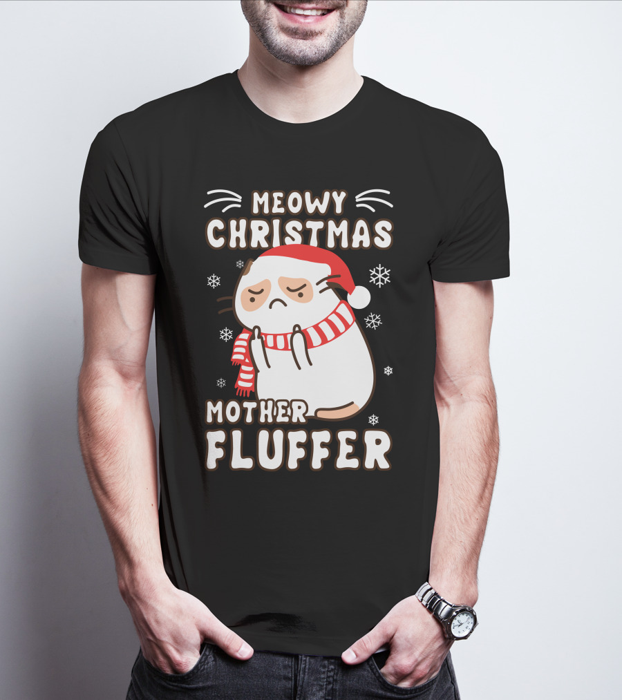 Meowy Christmas Mother Fluffer Santa Cat Snowflakes T-Shirt