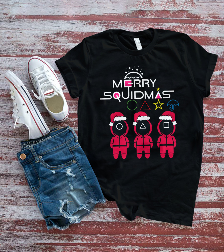 Merry Squidmas Santa Suit Guards Holiday Symbols T-Shirt