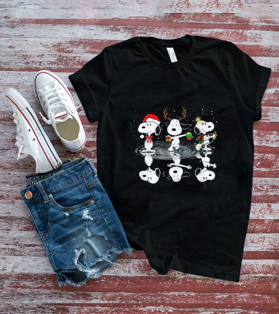 Snoopy Christmas Reflections Santa Reindeer Lights T-Shirt