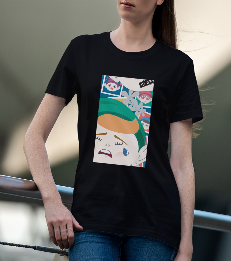 All Out Weeping Piximoji With Floral Background And Expressive Faces T-Shirt