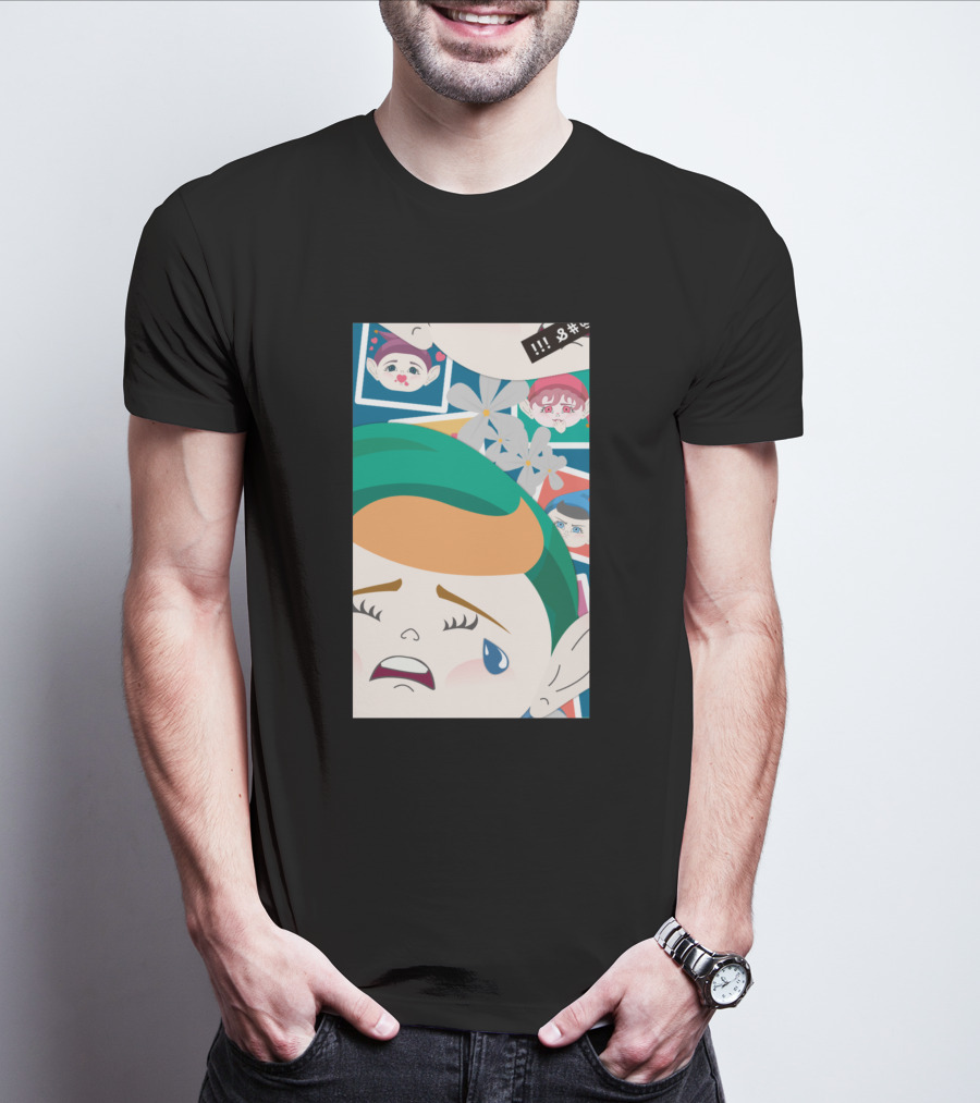All Out Weeping Piximoji With Floral Background And Expressive Faces T-Shirt