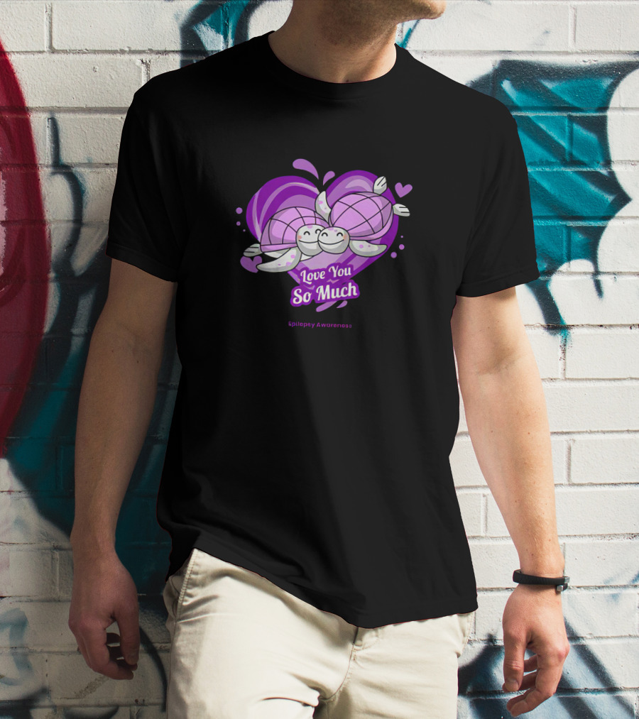 Love You So Much Epilepsy Awareness Purple Turtles Heart T-Shirt