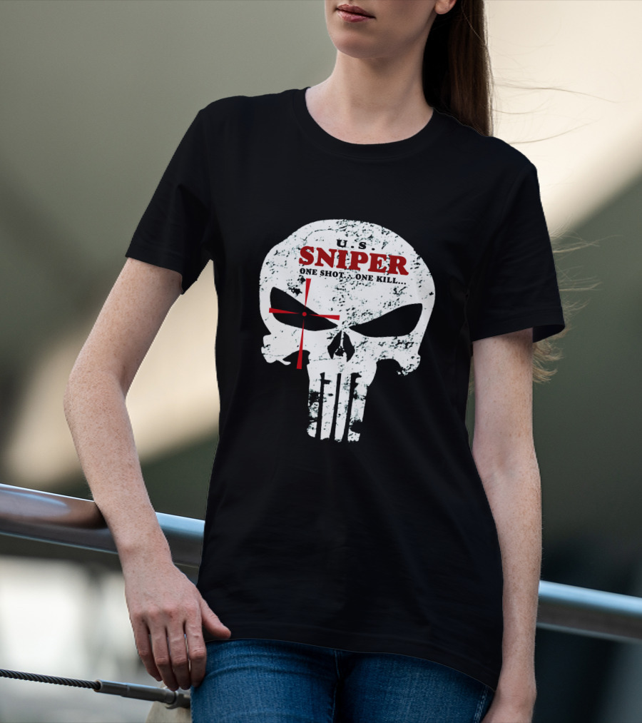 U.S. Sniper One Shot One Kill Skull T-Shirt