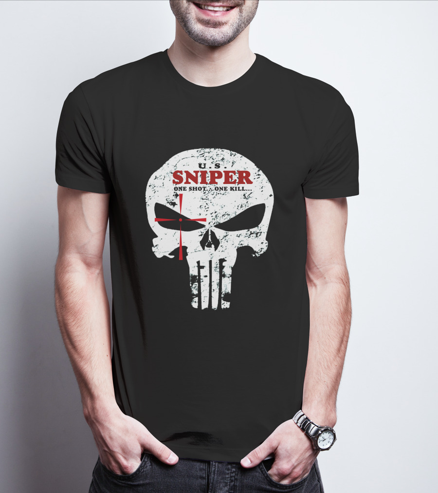 U.S. Sniper One Shot One Kill Skull T-Shirt