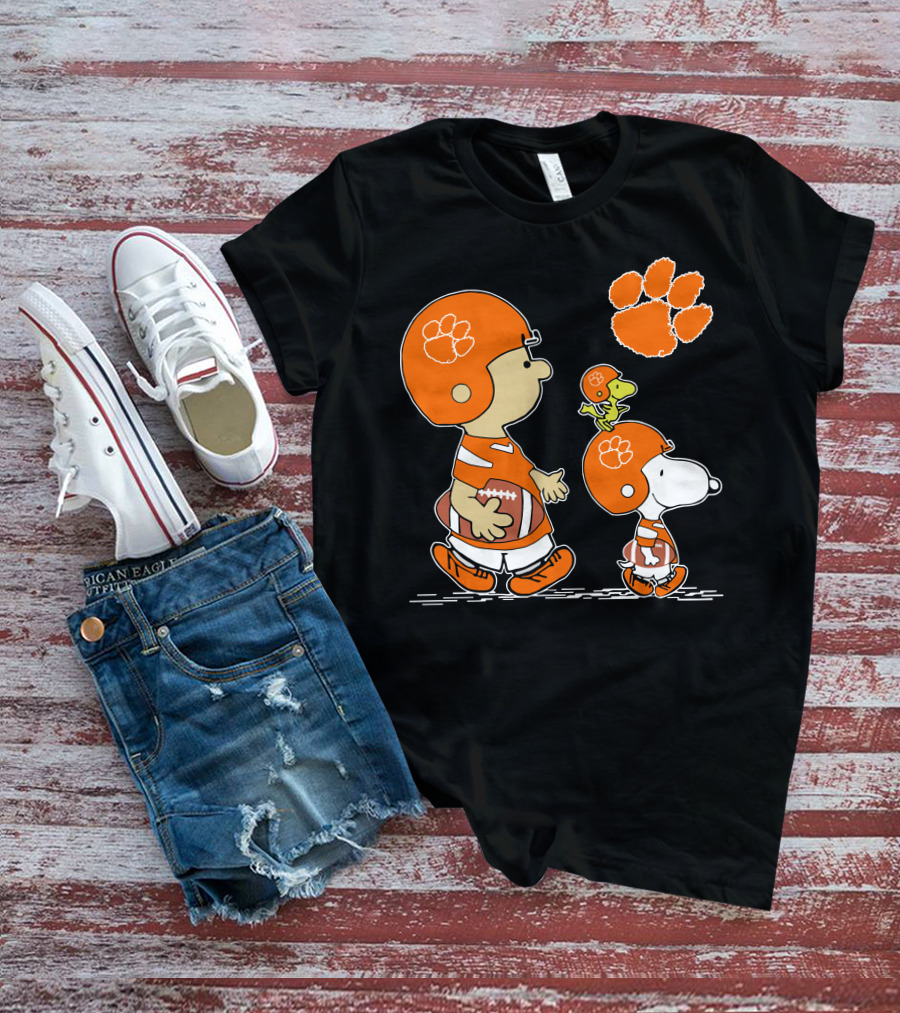 Clemson Tigers Football Cartoon Characters With Paw Prints T-Shirt