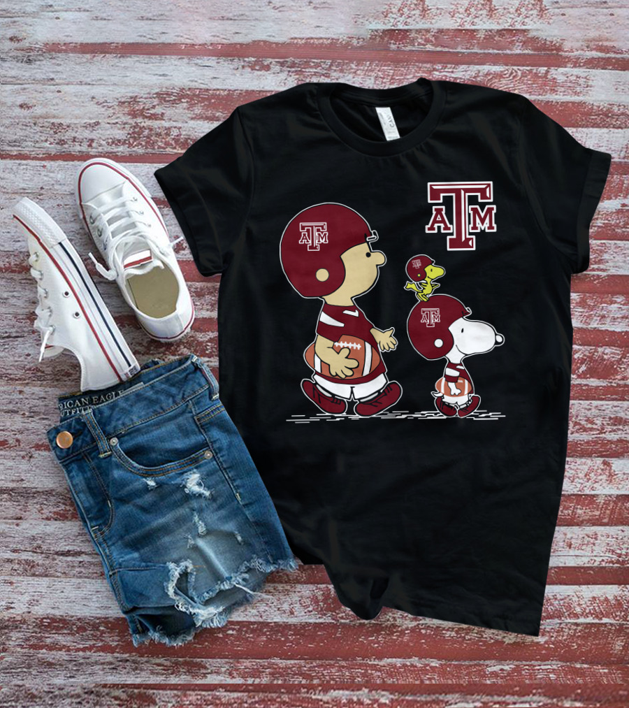 Texas A&M Aggies Peanuts Football Characters Walking T-Shirt