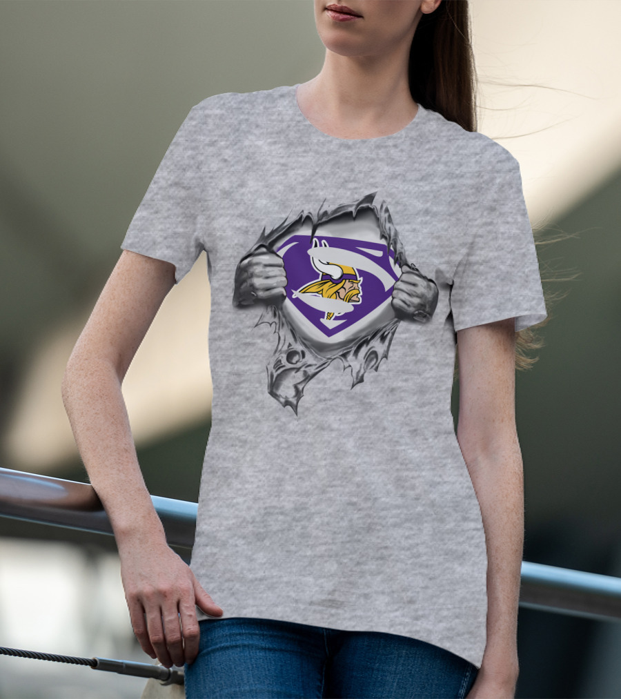 Minnesota Vikings Super Hero Logo Rip T-Shirt