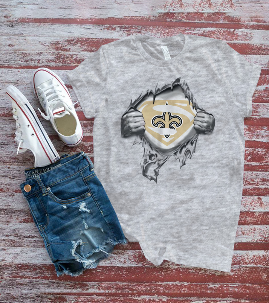 New Orleans Saints Superman Logo Shield Tearing T-Shirt