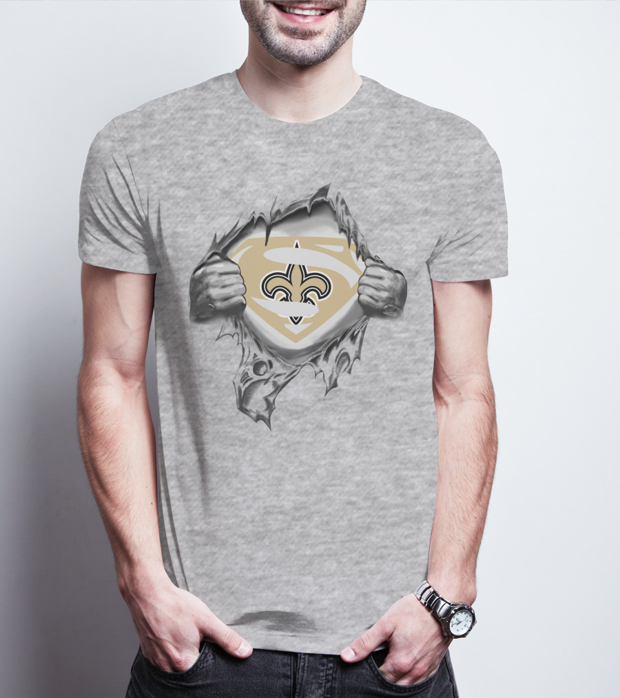 New Orleans Saints Superman Logo Shield Tearing T-Shirt