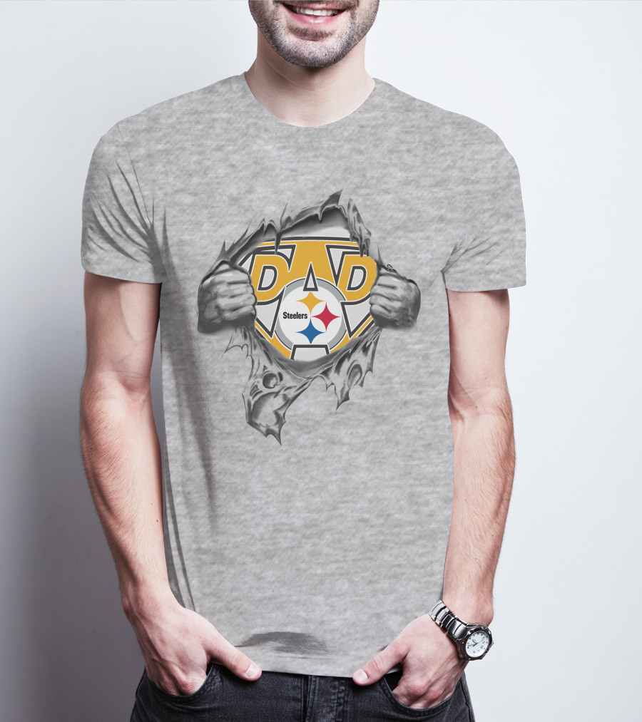 Steelers Dad Logo With Ripped Superhero Effect T-Shirt