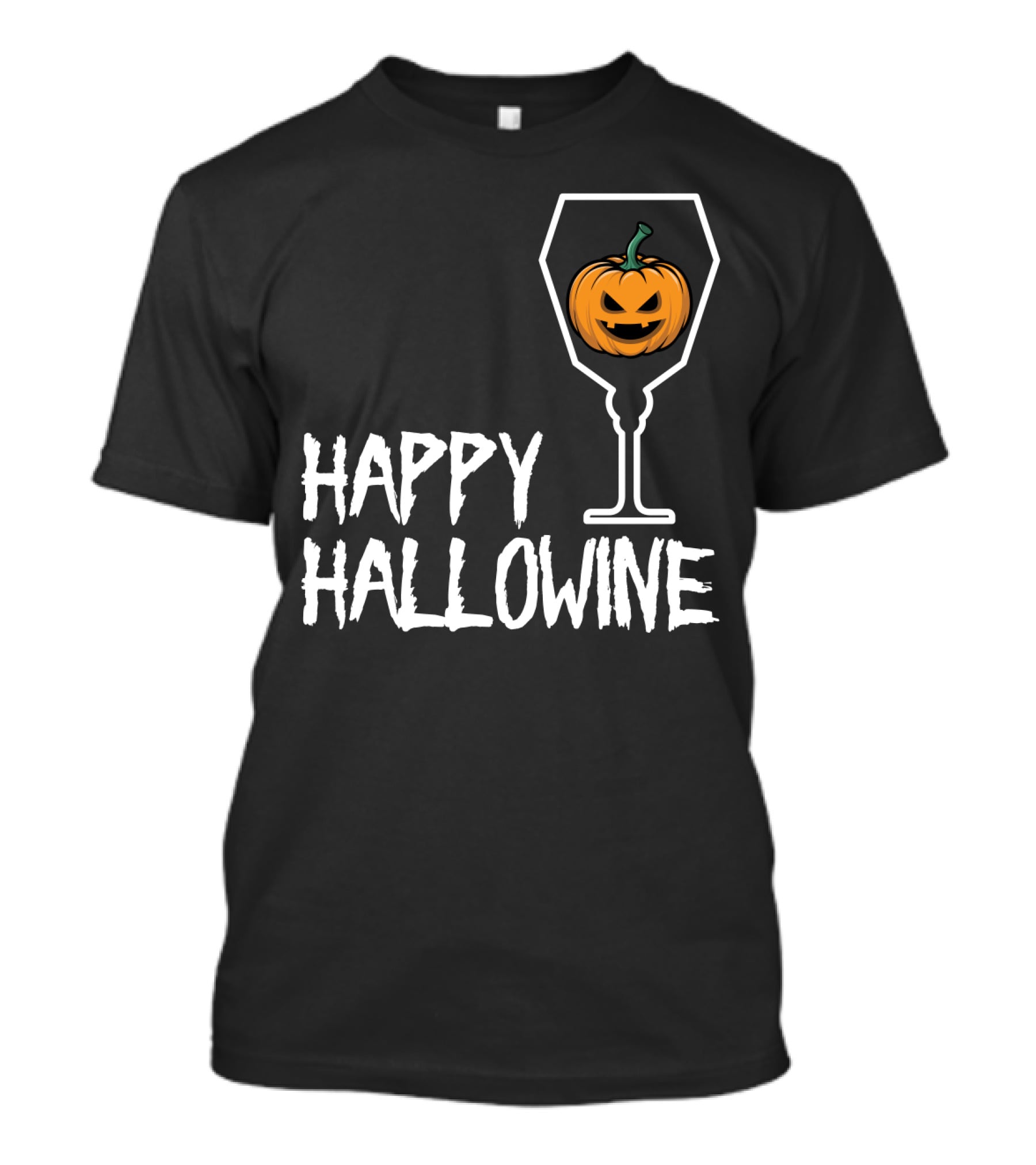Happy Hallowine Jack-o'-Lantern Wine Glass Halloween Drinking Lover T-Shirt