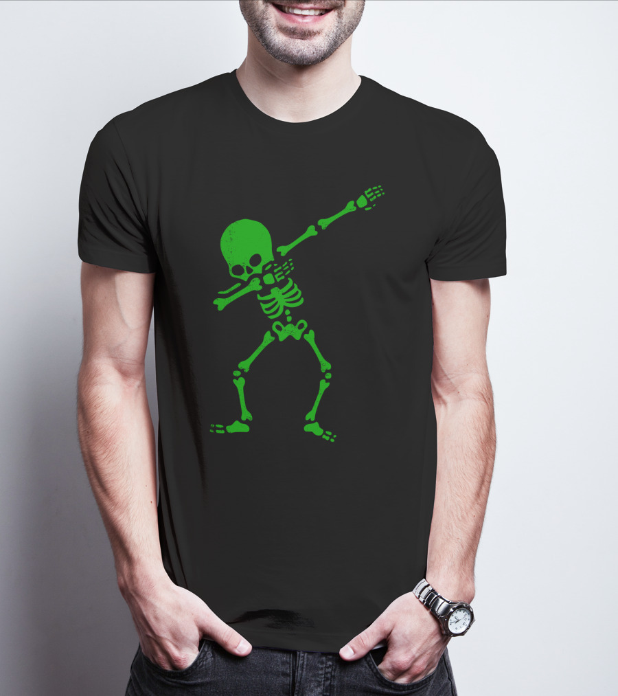 Dabbing Green Skeleton Halloween Humor T-Shirt