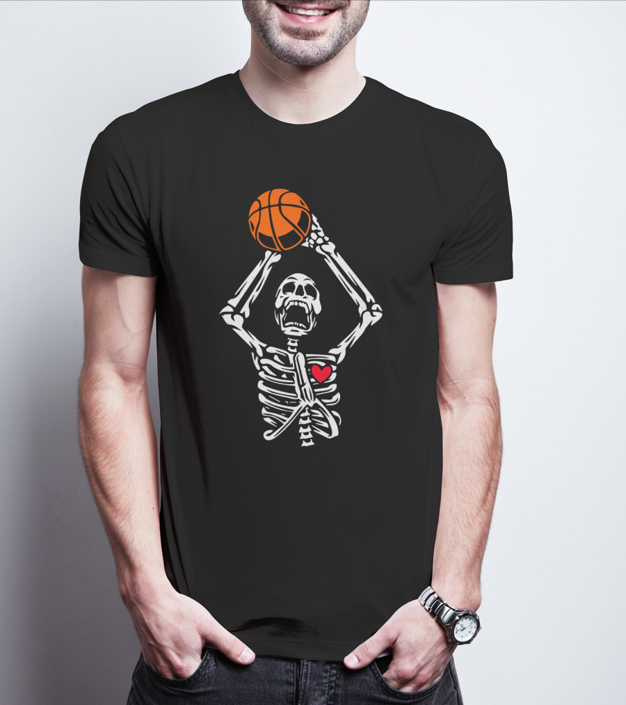 Funny Basketball Skeleton With Heart And Basketball T-Shirt