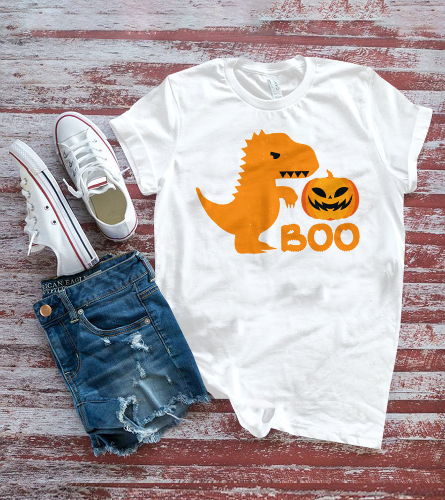 Boo Dinosaur With Jack-O'-Lantern Pumpkin T-Shirt