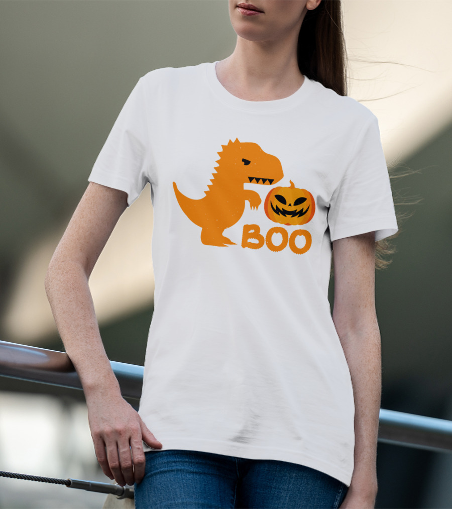 Boo Dinosaur With Jack-O'-Lantern Pumpkin T-Shirt