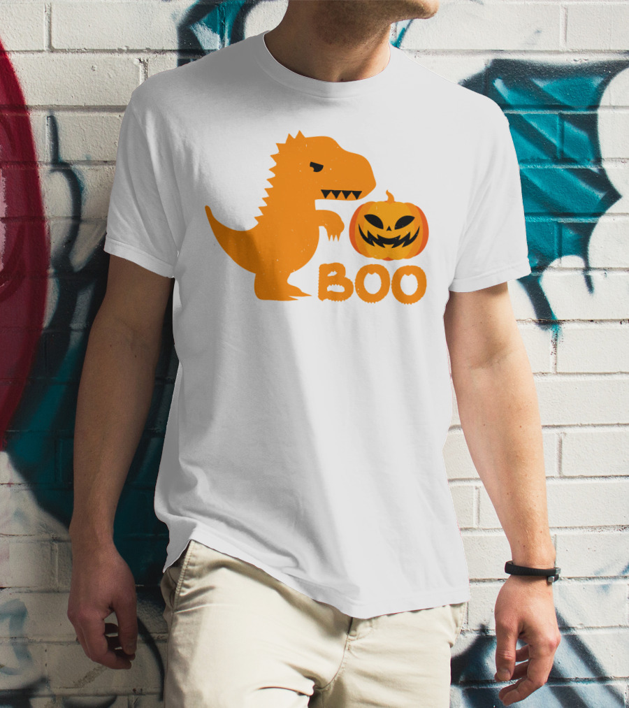 Boo Dinosaur With Jack-O'-Lantern Pumpkin T-Shirt