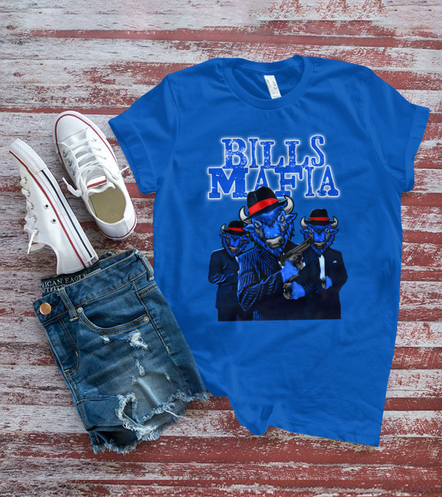 Bills Mafia Suited Blue Bulls Gang With Red Hats T-Shirt