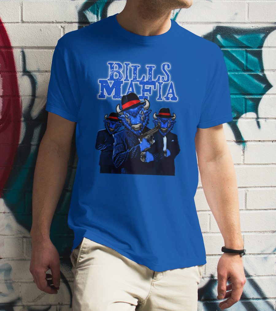 Bills Mafia Suited Blue Bulls Gang With Red Hats T-Shirt