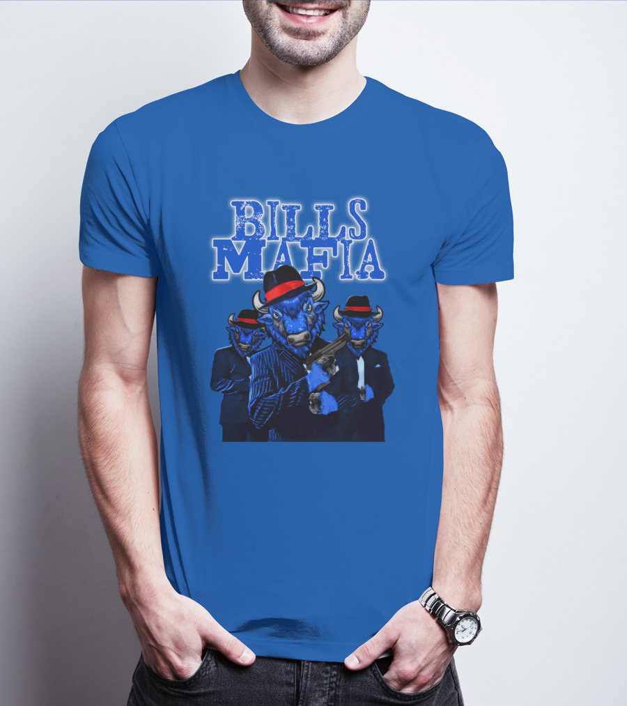 Bills Mafia Suited Blue Bulls Gang With Red Hats T-Shirt