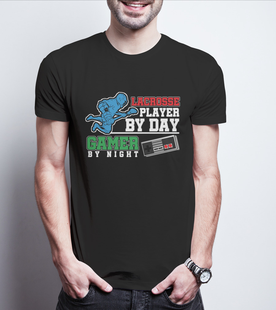Lacrosse Player By Day Gamer By Night Retro Controller T-Shirt