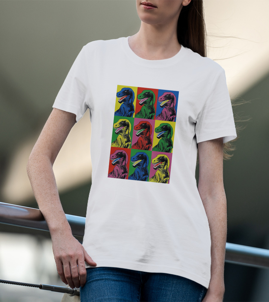 Pop Art T-Rex Jurassic Park Steven Spielberg Colorful Dinosaur T-Shirt