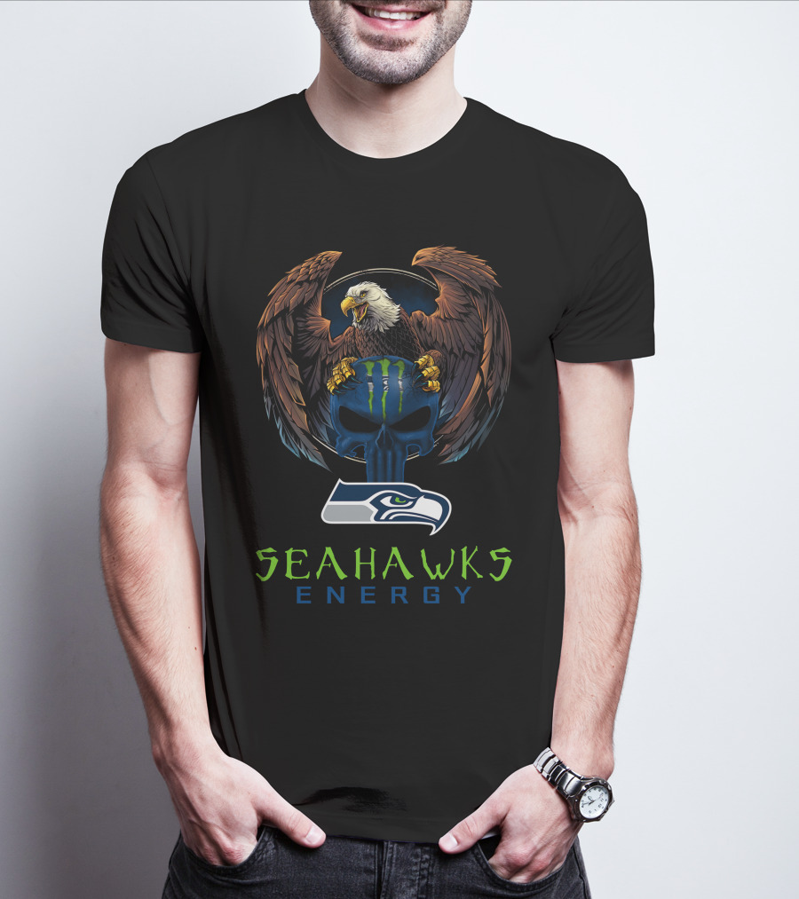 Seattle Seahawks Energy Bald Eagle Iconic Logo Fusion T-Shirt