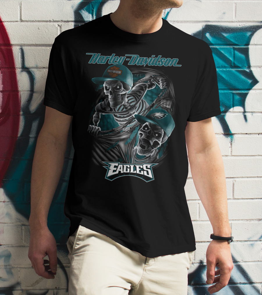 Harley Davidson Philadelphia Eagles Skeletons T-Shirt