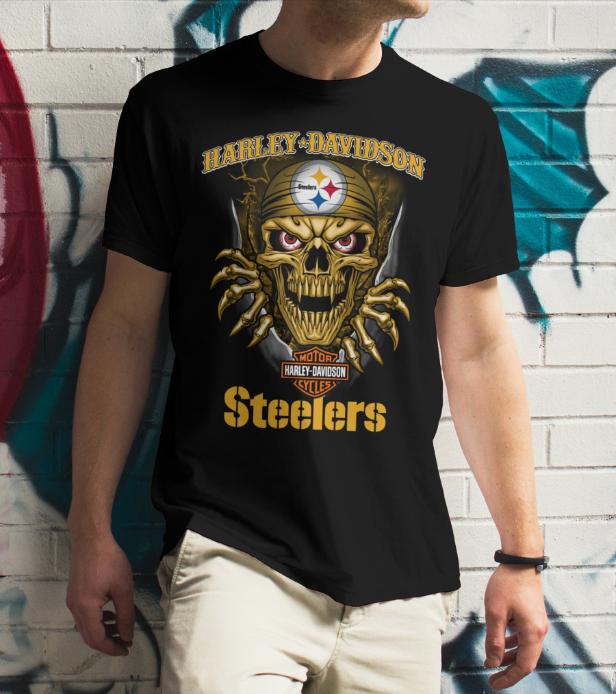 Harley Davidson Skull Steelers Moto Nfl Pittsburgh Steelers T-Shirt