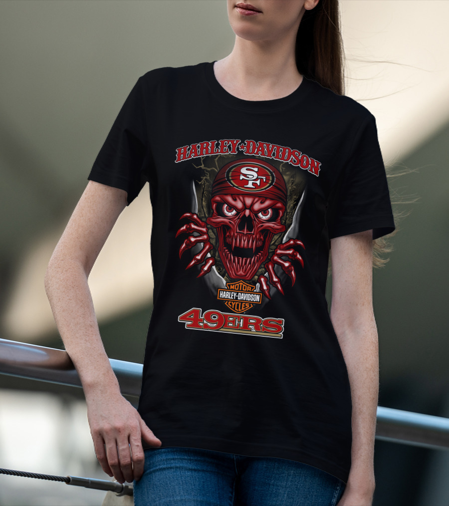 Harley Davidson Motor Cycles Sf 49ers Skull T-Shirt