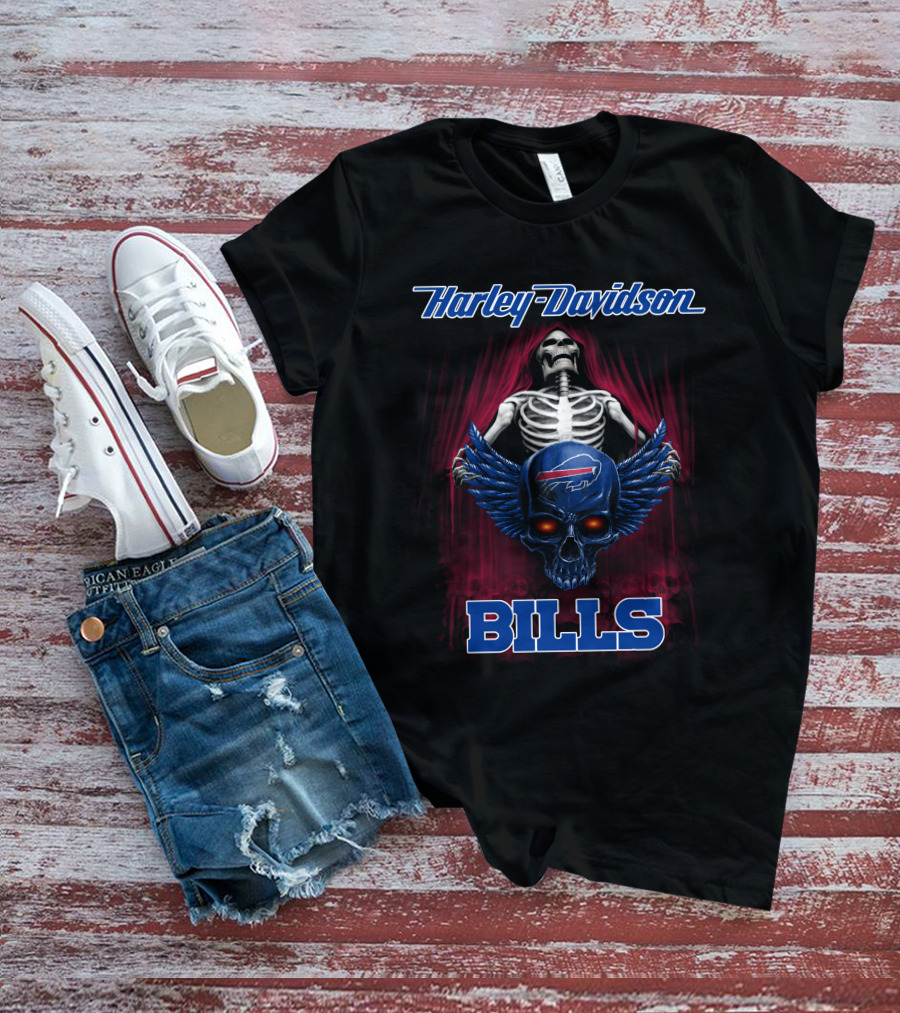 Harley Davidson Bills Hdnfl 0610 Buffalo Bills Skull Wings T-Shirt