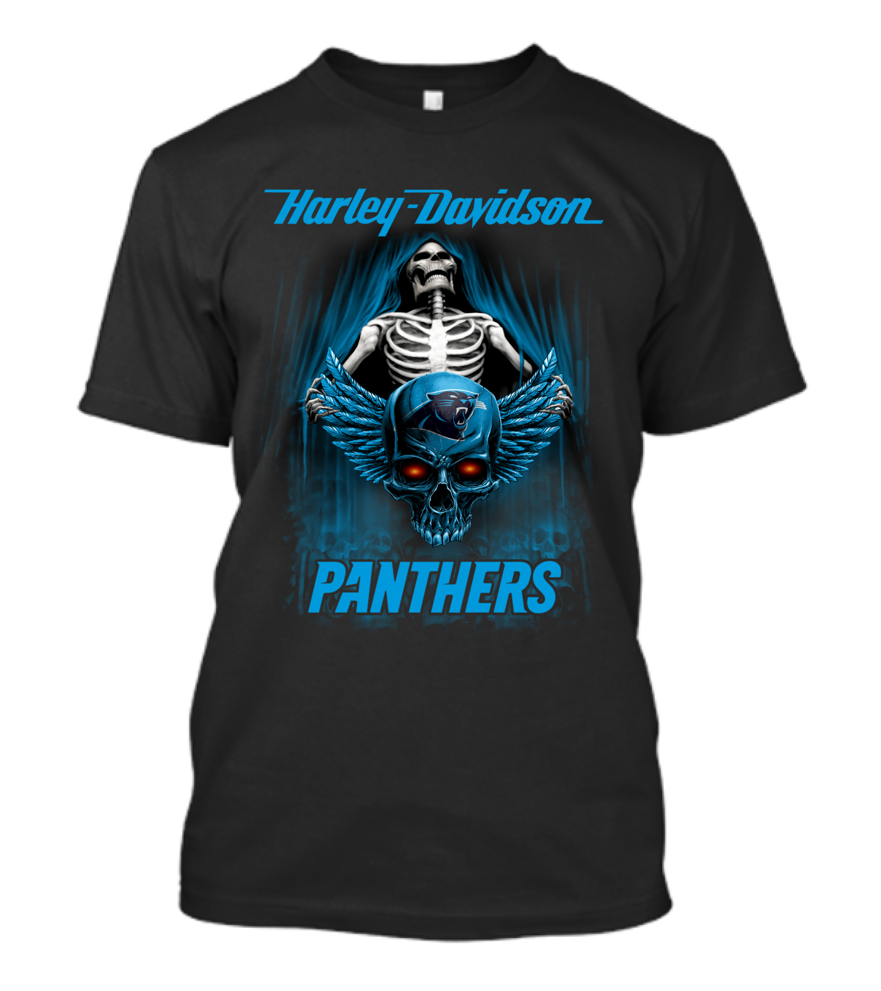 Harley Davidson Panthers Carolina Panthers Nfl Skull Wings Skeleton T-Shirt