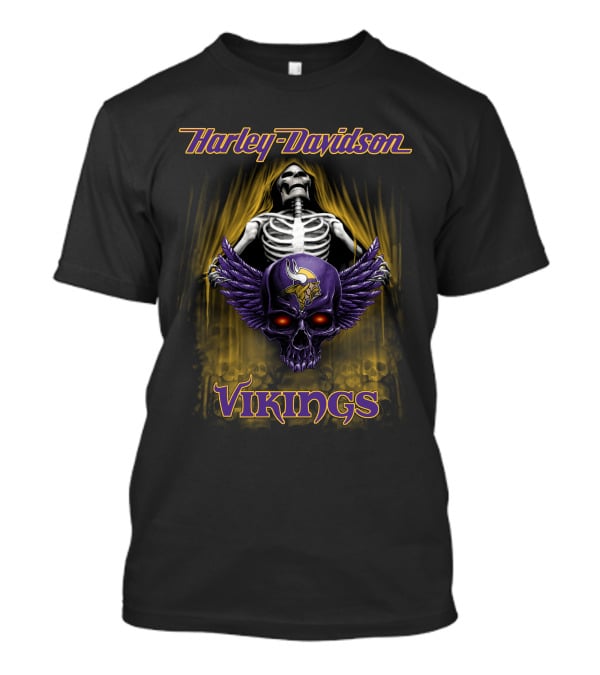 Harley Davidson Skeleton With Minnesota Vikings Skull Hdnfl 0610 T-Shirt