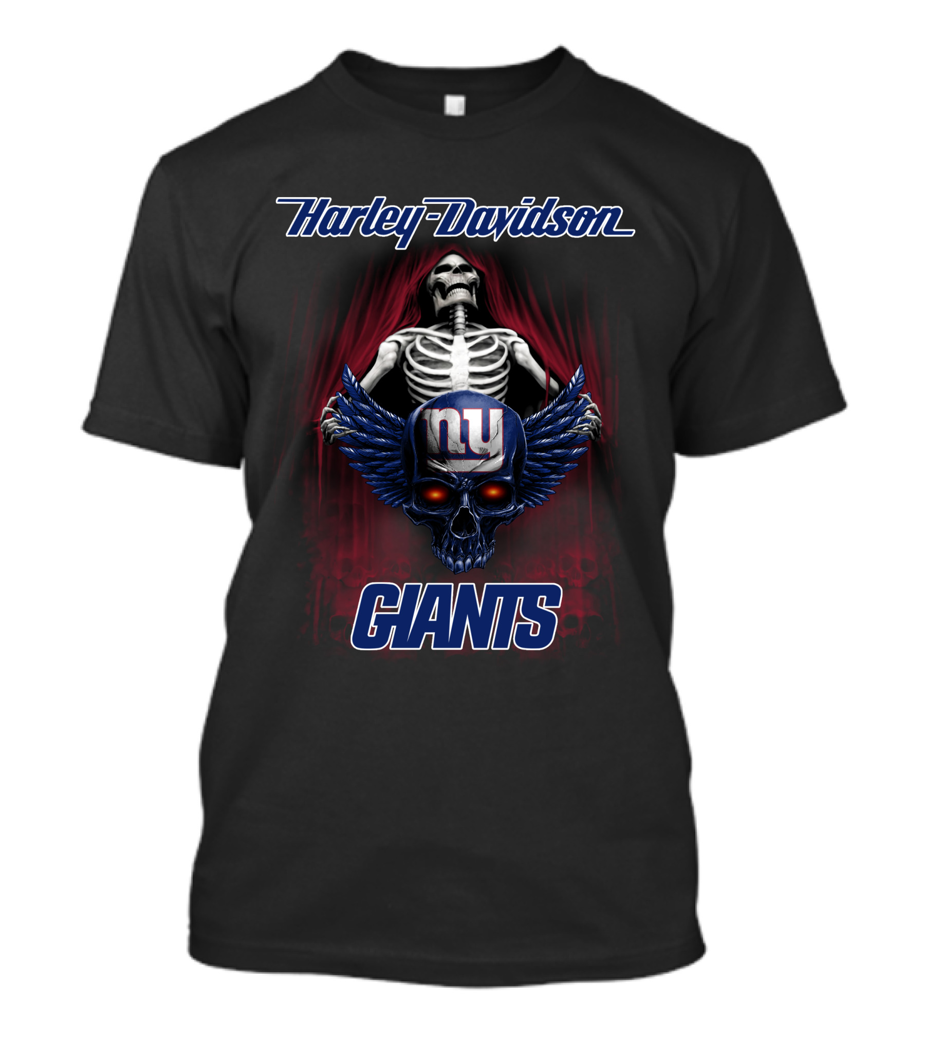 Harley Davidson New York Giants Skeleton Skull Wings T-Shirt