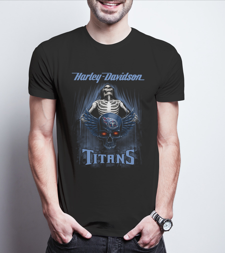 Harley Davidson Tennessee Titans Skull Skeleton T-Shirt
