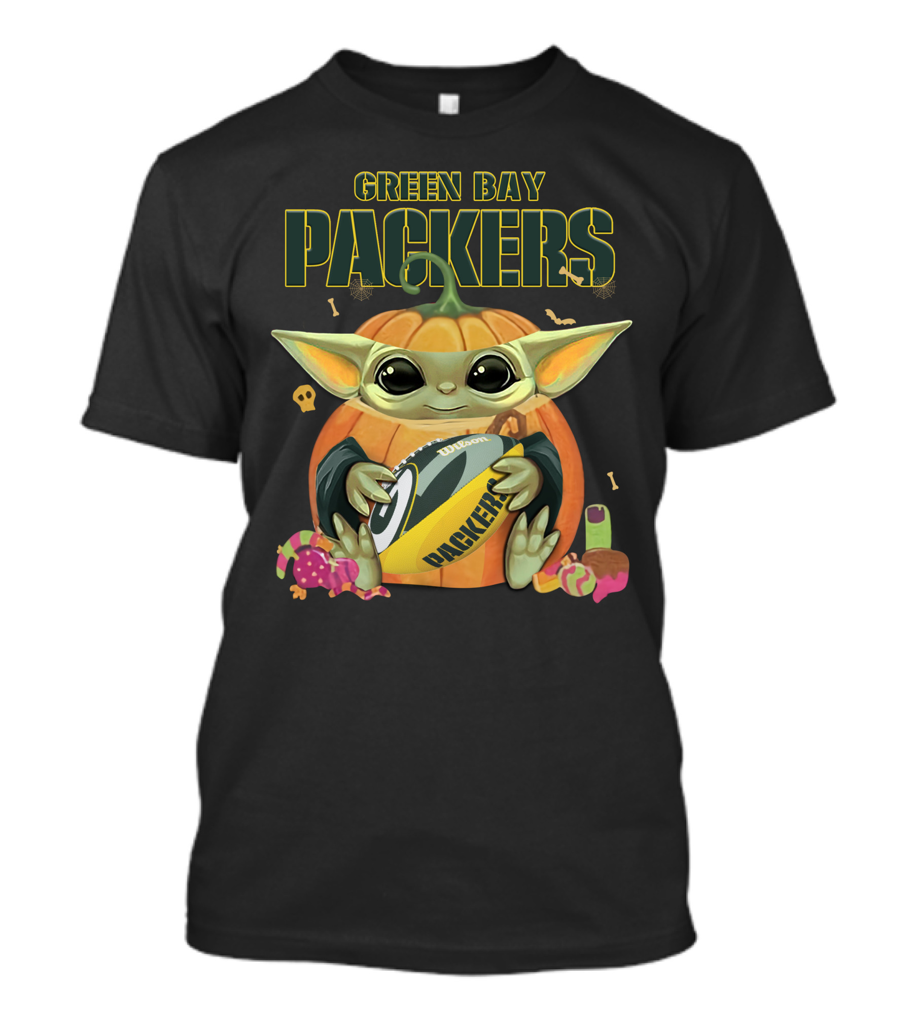 Green Bay Packers Halloween Baby Yoda Football T-Shirt