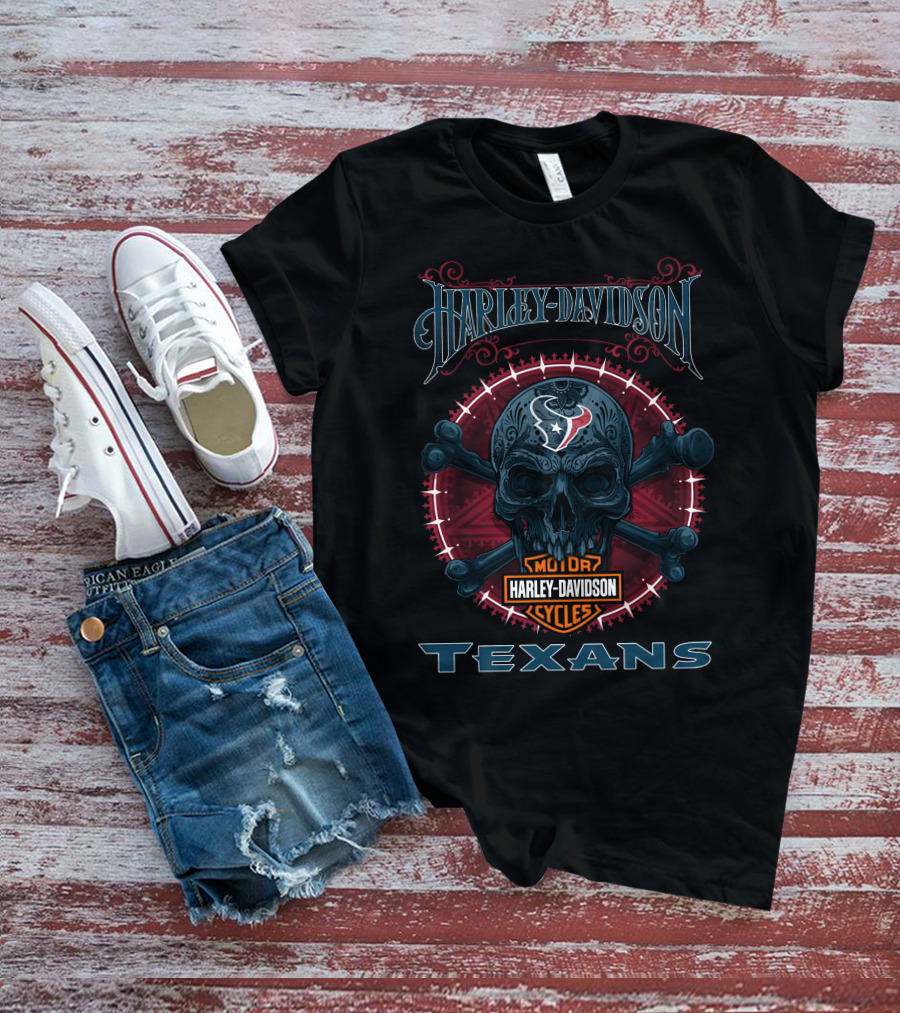 Harley Davidson Houston Texans Skull And Crossbones T-Shirt