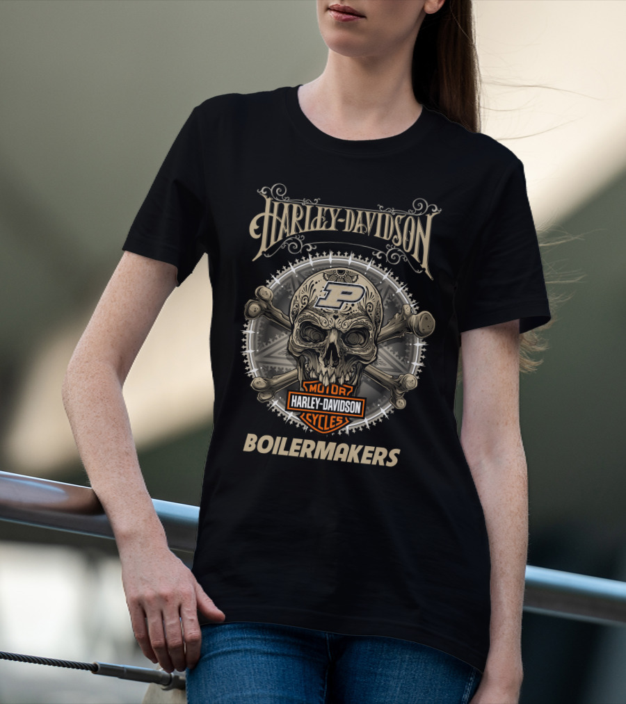 Harley Davidson Purdue Boilermakers Skull Motor Cycles T-Shirt