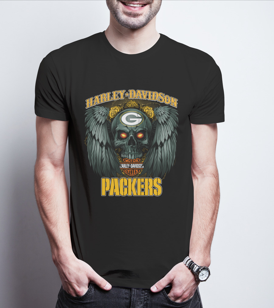 Harley Davidson Packers Skull Hd Nfl1228 Green Bay Packers T-Shirt
