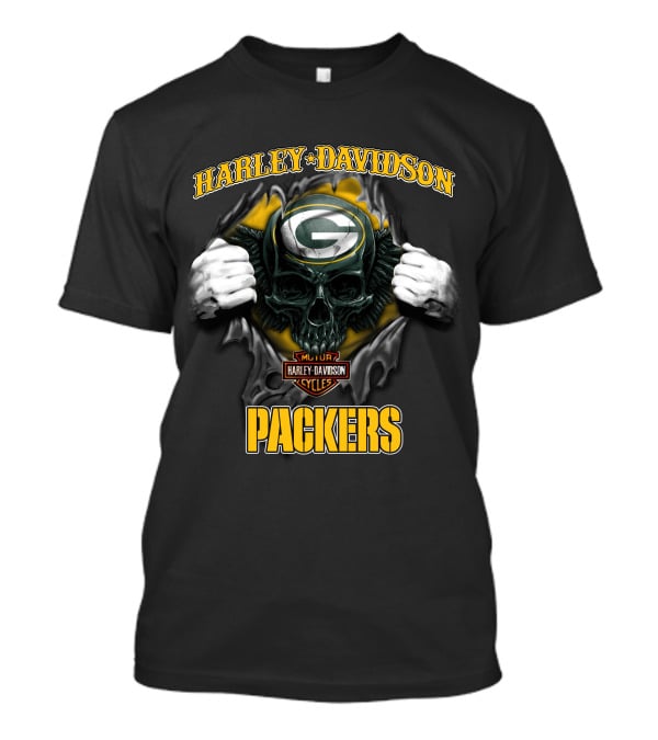 Harley Davidson Green Bay Packers Skull Cycles T-Shirt